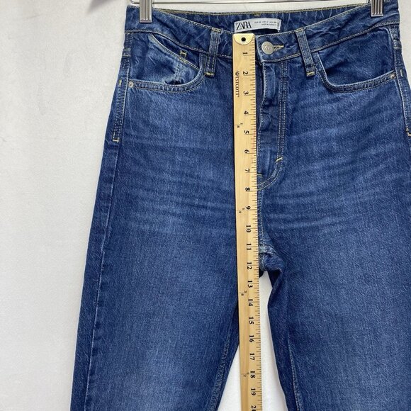 Zara High-Rise Straight Leg Slit Hem Denim Jeans Women Size 4 Medium Wash Blue - Picture 5 of 16